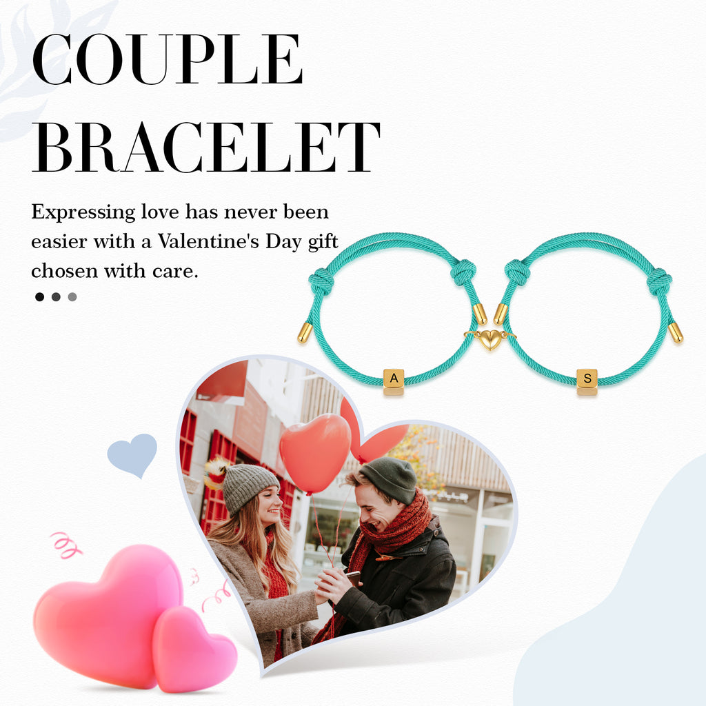 Custom Lettered Stainless Steel Couple Heart Shaped Braided Bracelet