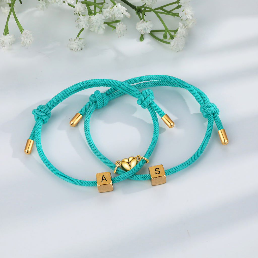 Custom Lettered Stainless Steel Couple Heart Shaped Braided Bracelet