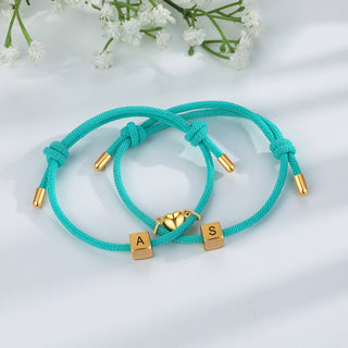 Custom Lettered Stainless Steel Couple Heart Shaped Braided Bracelet