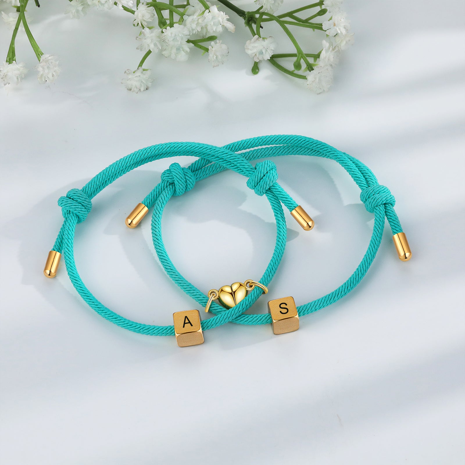 Custom Lettered Stainless Steel Couple Heart Shaped Braided Bracelet
