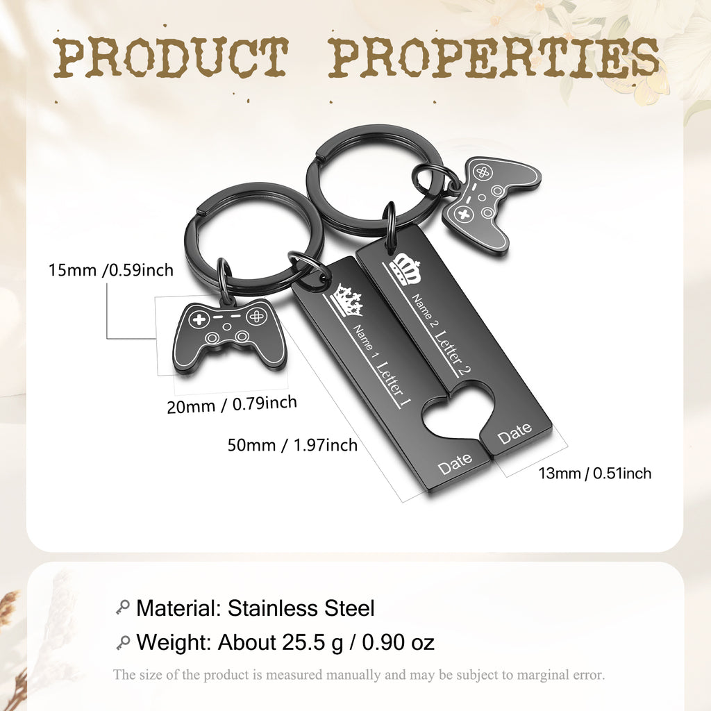 Custom Name Stainless Steel Crown Couple Keychain