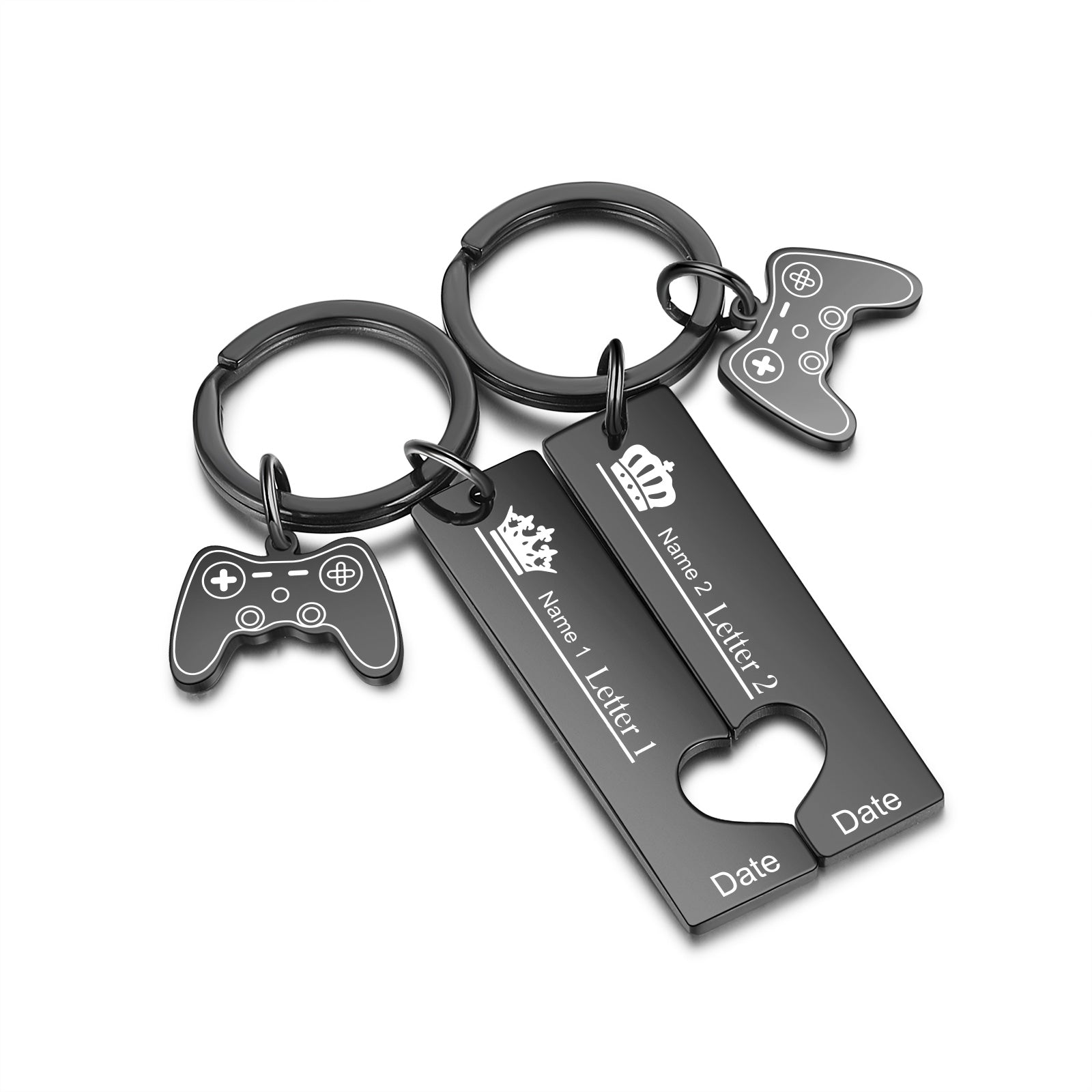 Custom Name Stainless Steel Crown Couple Keychain