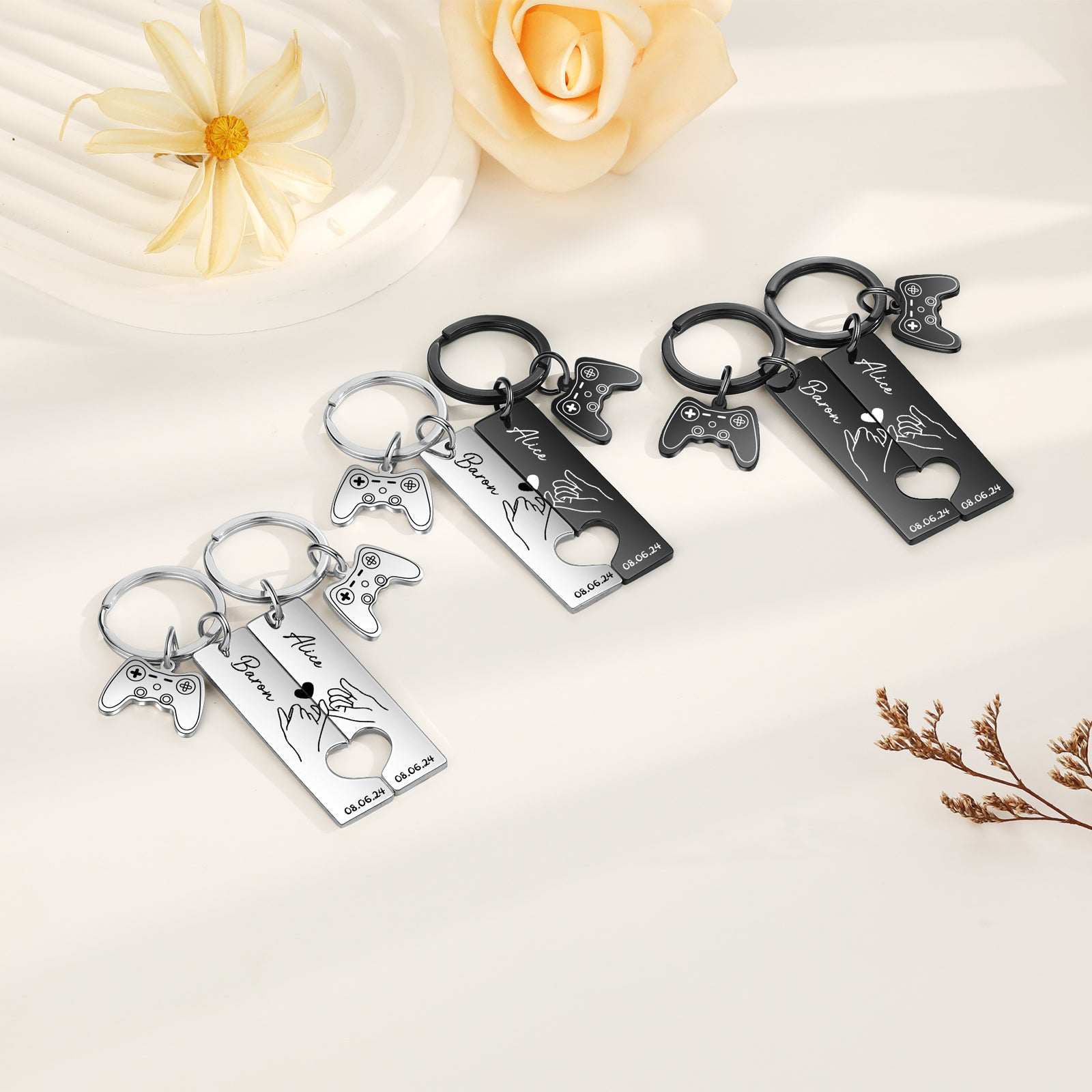 Custom Name Stainless Steel Heart Shaped Couple Keychain