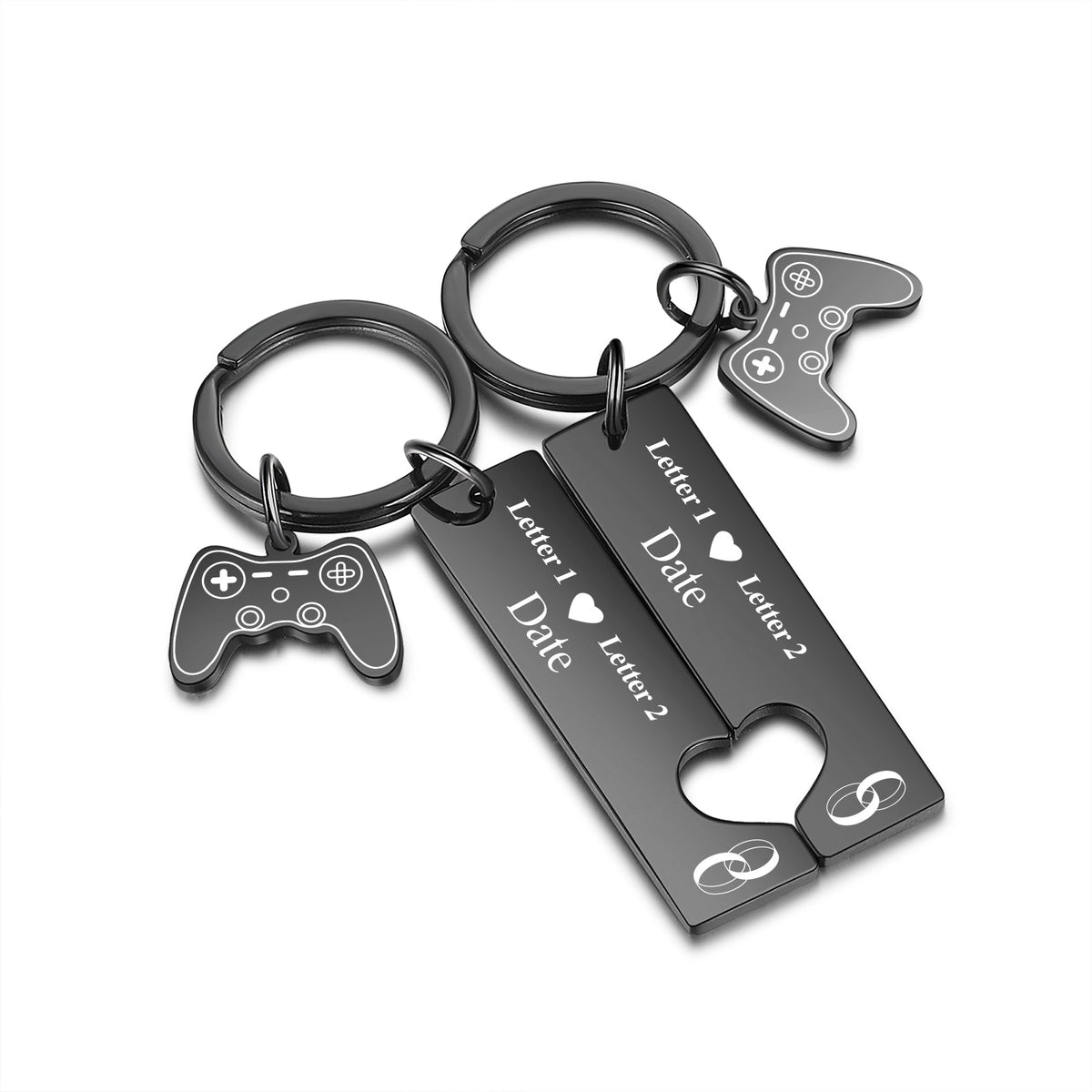 Custom Letter Stainless Steel Heart Shaped Couple Keychain