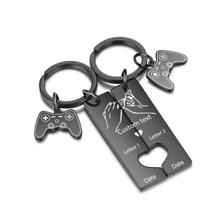 Custom Text Stainless Steel Hook pattern Couple Keychain