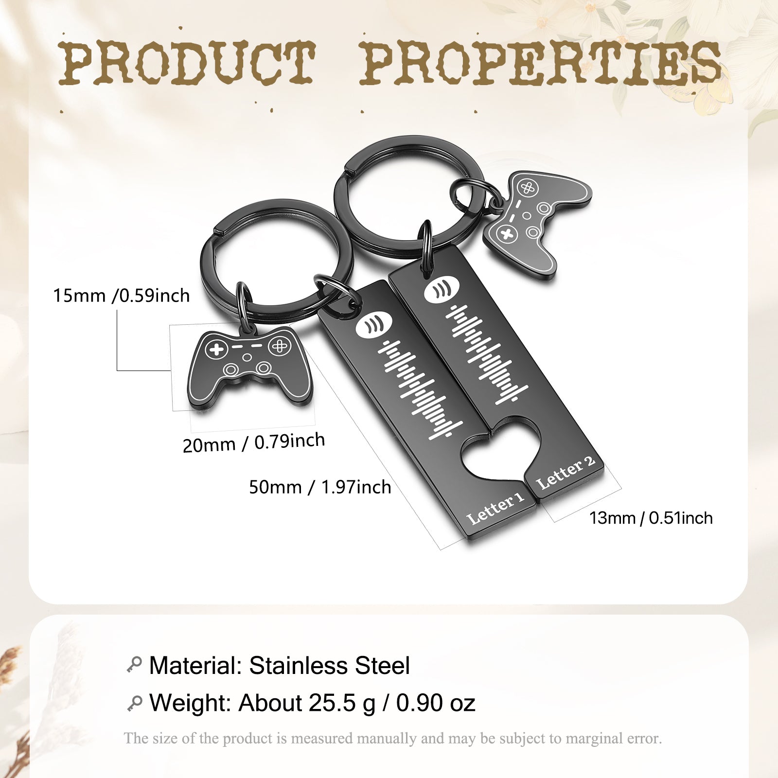 Custom Letter Stainless Steel Couple Keychain