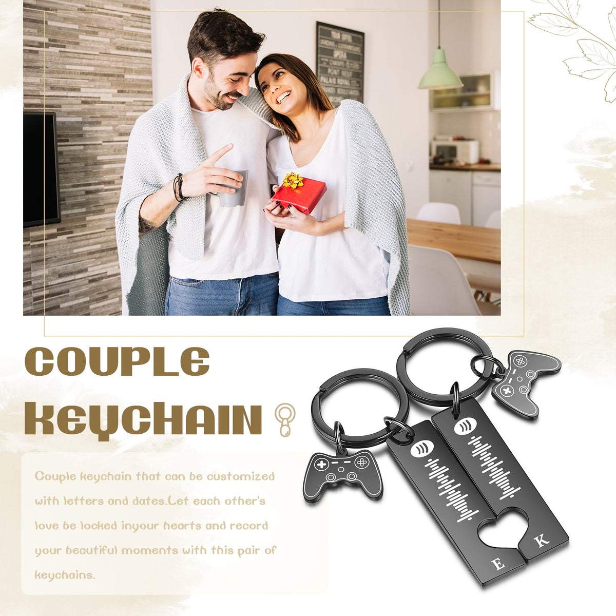 Custom Letter Stainless Steel Couple Keychain