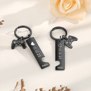 Custom Date Stainless Steel Heart Shaped Couple Keychain