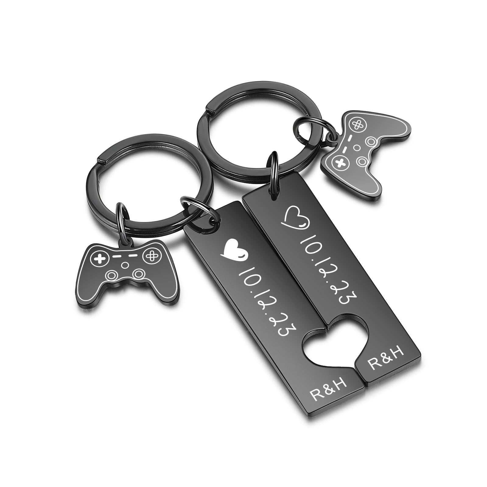 Custom Date Stainless Steel Heart Shaped Couple Keychain
