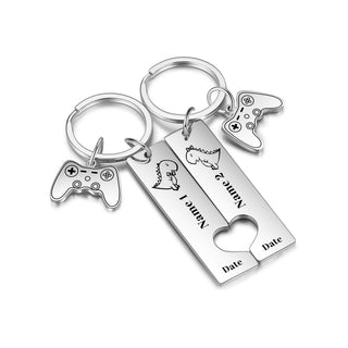Custom Name Stainless Steel Dinosaur Pattern Couple Keychain
