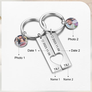 Custom Photo Stainless Steel Couple Keychain