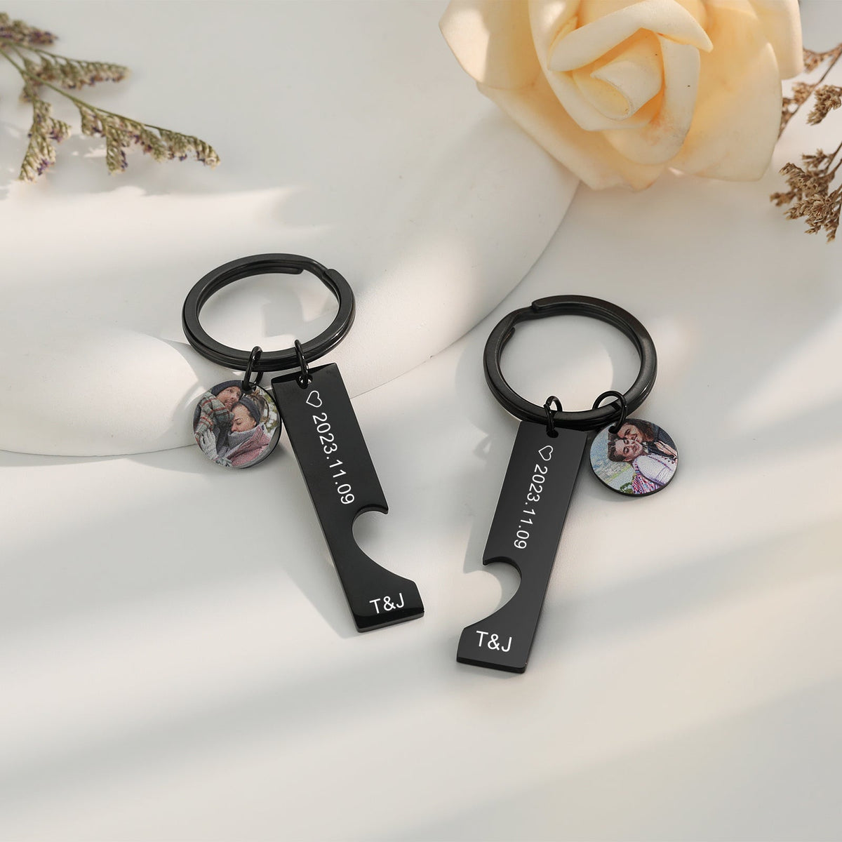 Custom Photo Stainless Steel Couple Keychain
