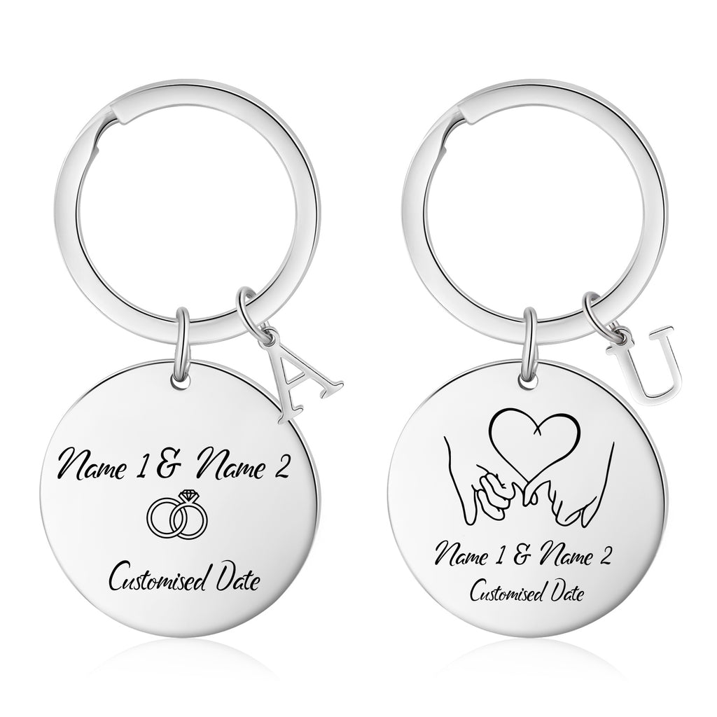 Custom Name Stainless Steel Heart Pattern Couple Keychain