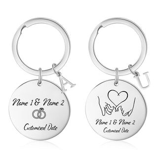 Custom Name Stainless Steel Heart Pattern Couple Keychain