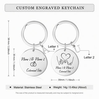 Custom Name Stainless Steel Heart Pattern Couple Keychain