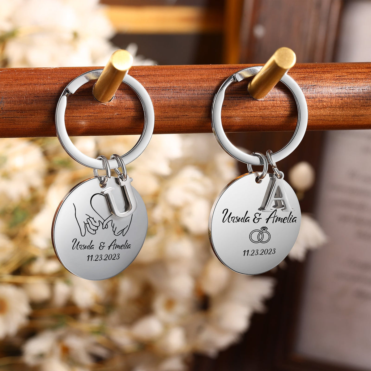 Custom Name Stainless Steel Heart Pattern Couple Keychain