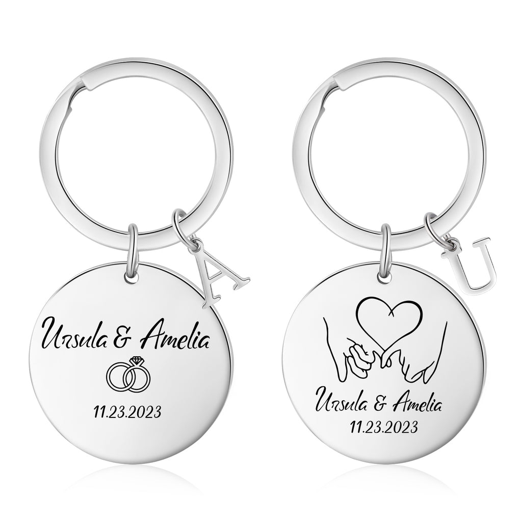 Custom Name Stainless Steel Heart Pattern Couple Keychain