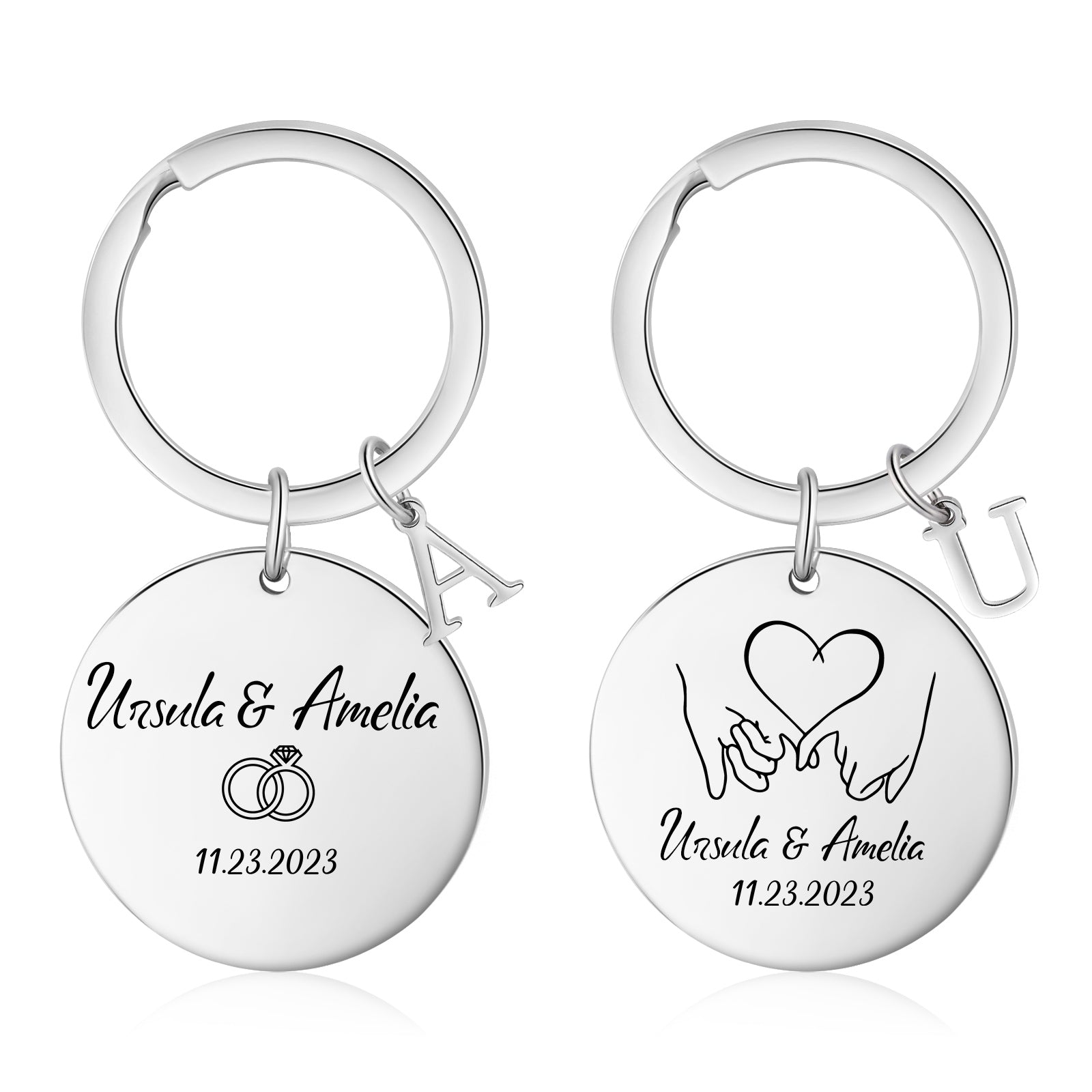 Custom Name Stainless Steel Heart Pattern Couple Keychain