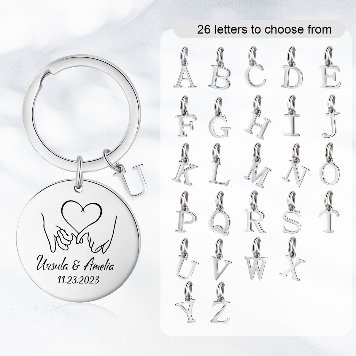 Custom Name Stainless Steel Heart Pattern Couple Keychain