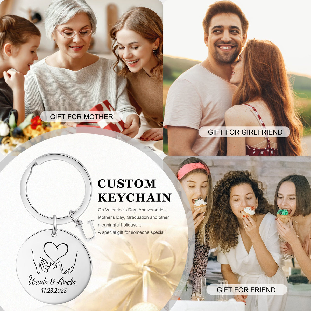 Custom Name Stainless Steel Heart Pattern Couple Keychain