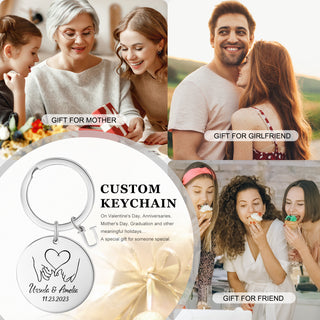 Custom Name Stainless Steel Heart Pattern Couple Keychain