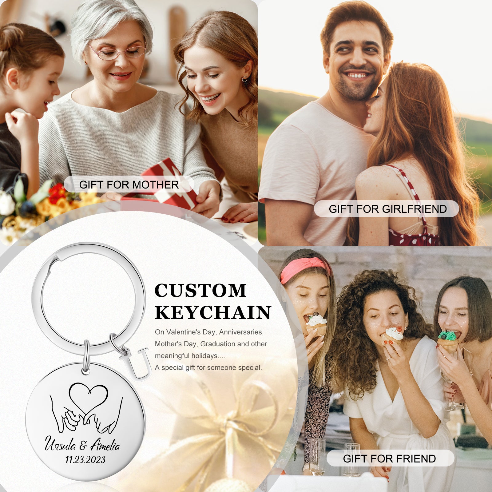Custom Name Stainless Steel Heart Pattern Couple Keychain