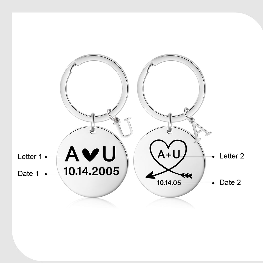 Custom Letter Stainless Steel Heart Pattern Couple Keychain