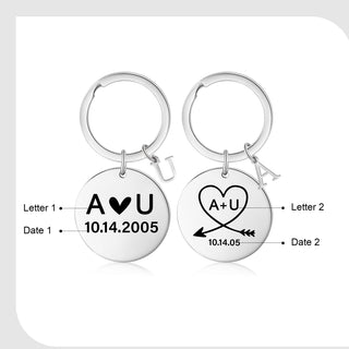 Custom Letter Stainless Steel Heart Pattern Couple Keychain