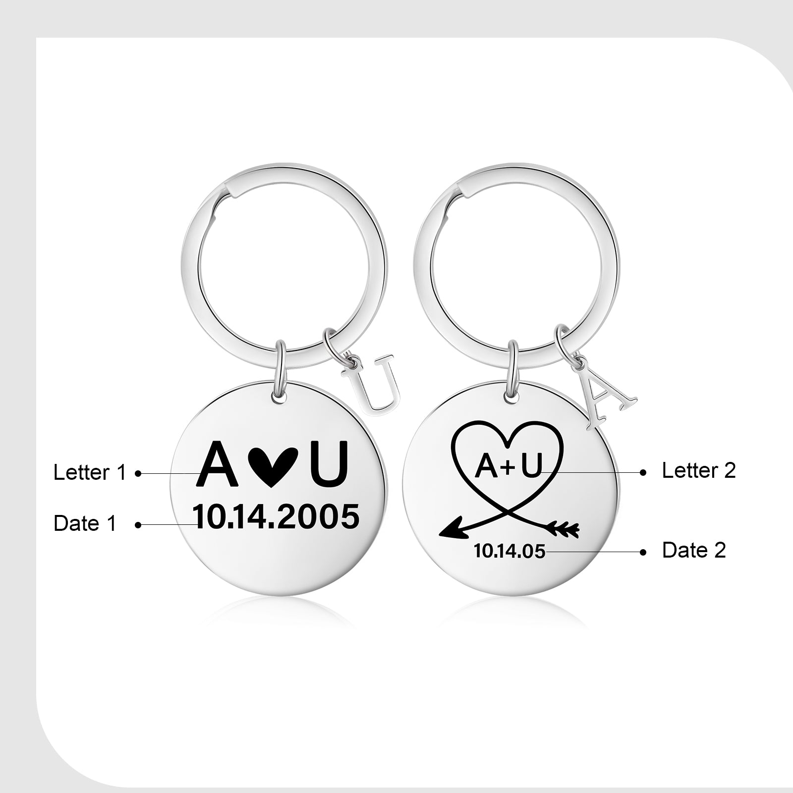 Custom Letter Stainless Steel Heart Pattern Couple Keychain