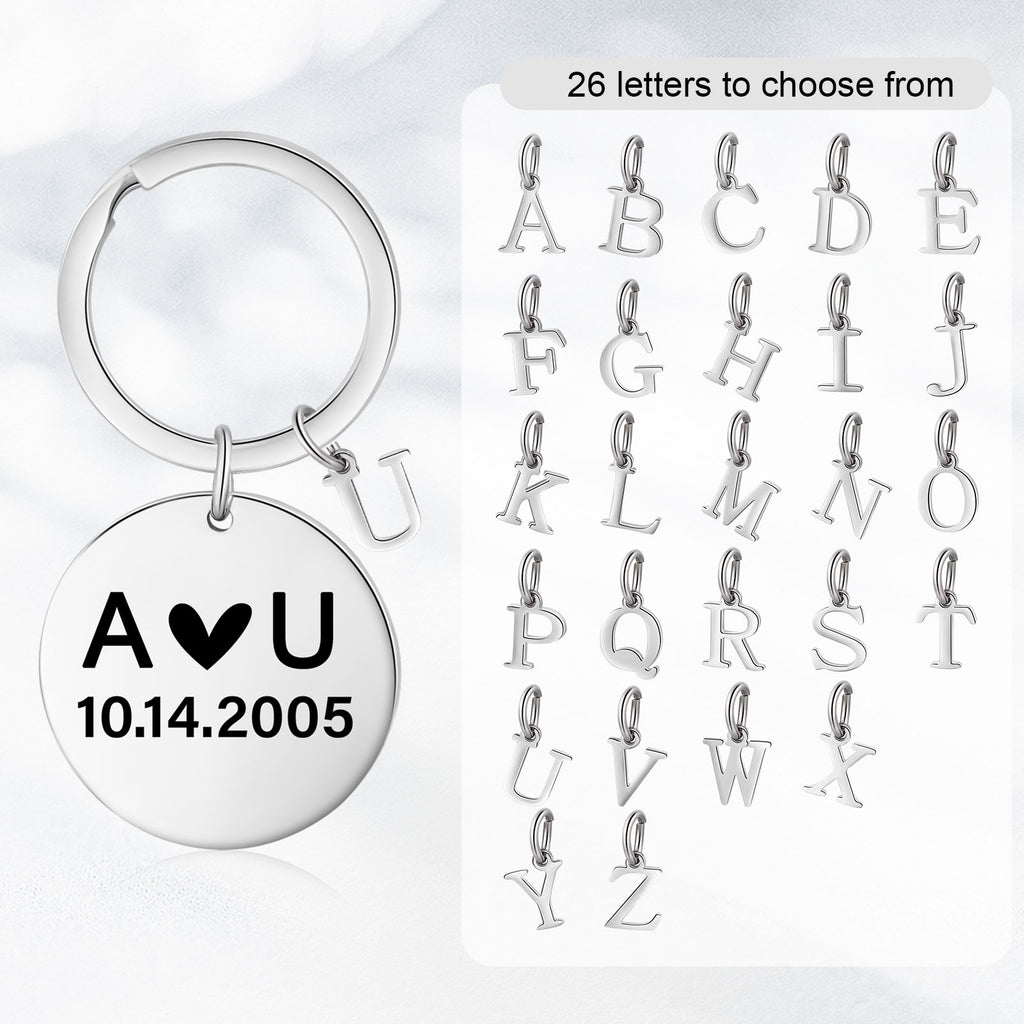 Custom Letter Stainless Steel Heart Pattern Couple Keychain