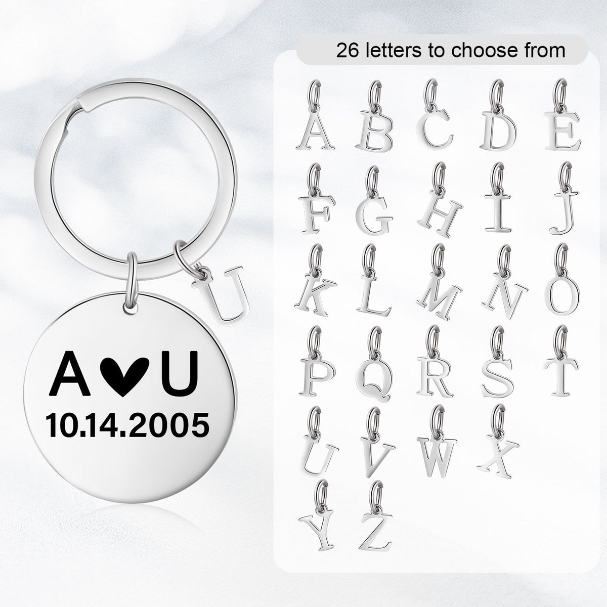 Custom Letter Stainless Steel Heart Pattern Couple Keychain