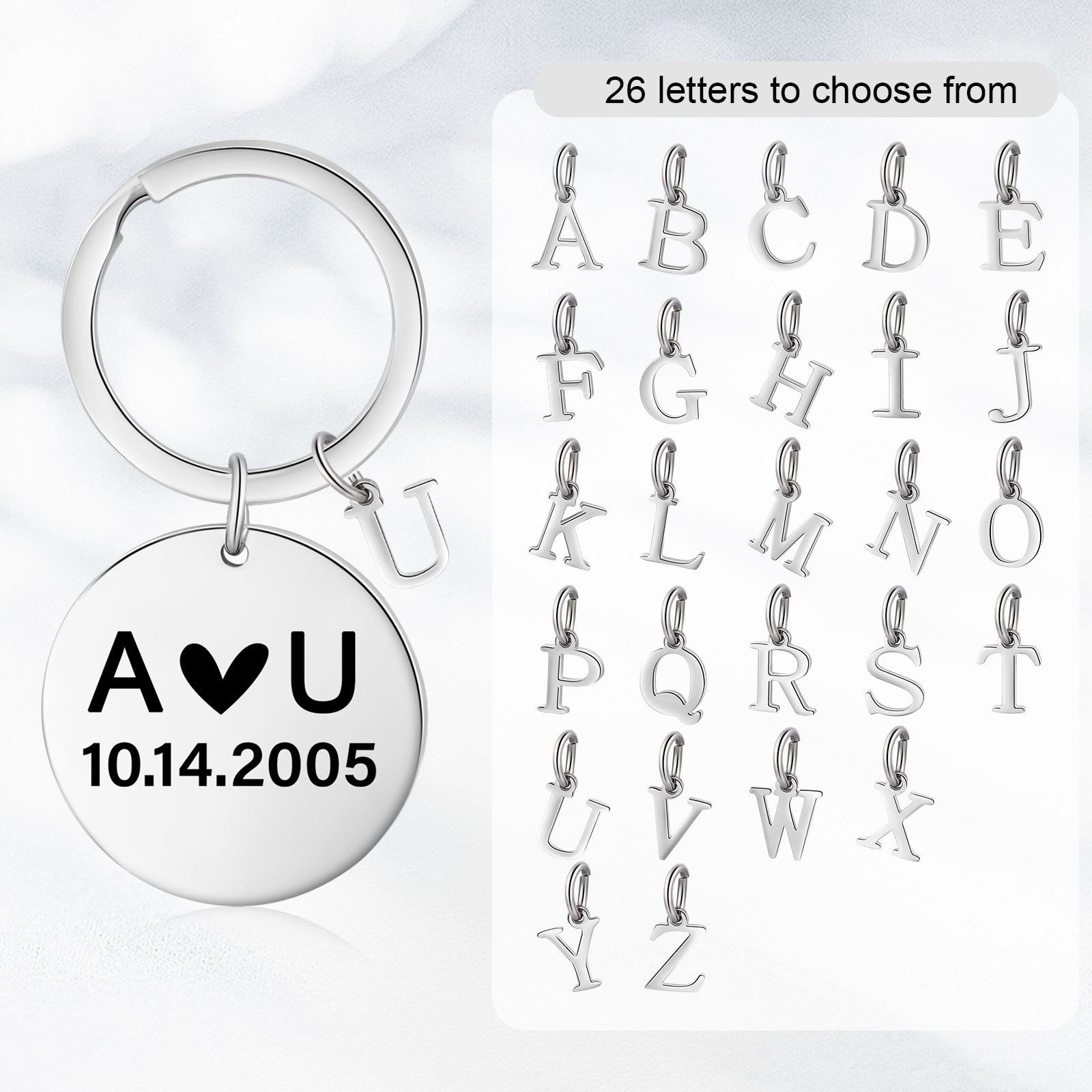 Custom Letter Stainless Steel Heart Pattern Couple Keychain