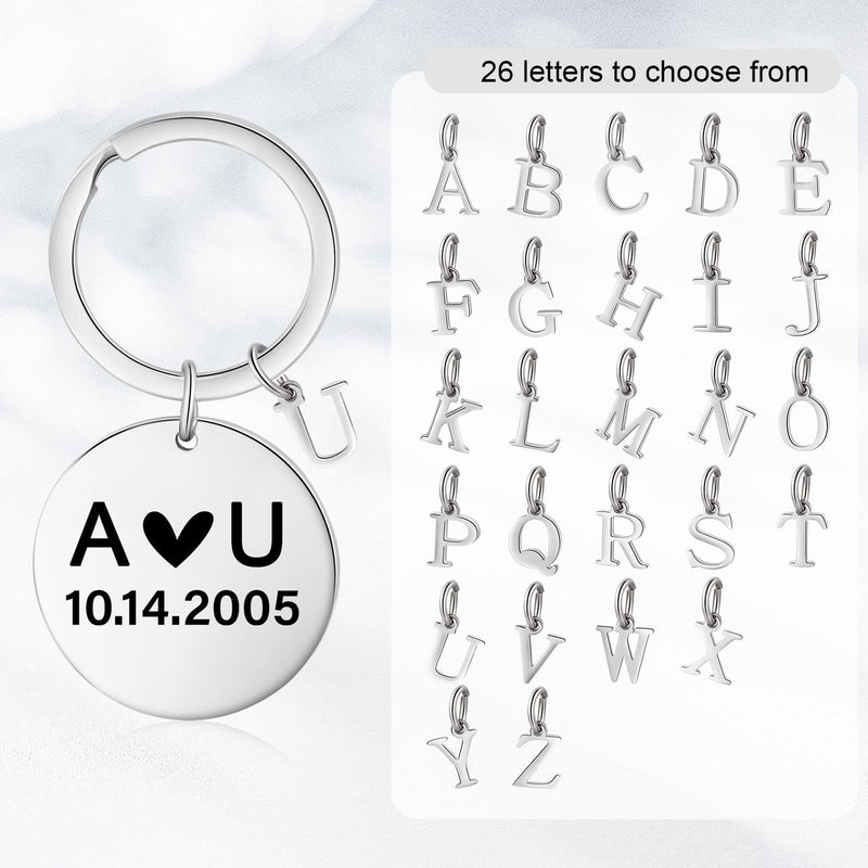 Custom Letter Stainless Steel Heart Pattern Couple Keychain