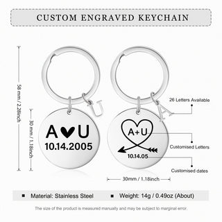 Custom Letter Stainless Steel Heart Pattern Couple Keychain