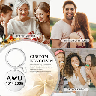 Custom Letter Stainless Steel Heart Pattern Couple Keychain