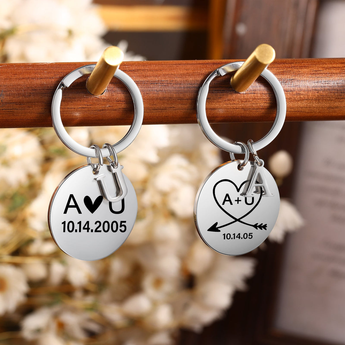 Custom Letter Stainless Steel Heart Pattern Couple Keychain