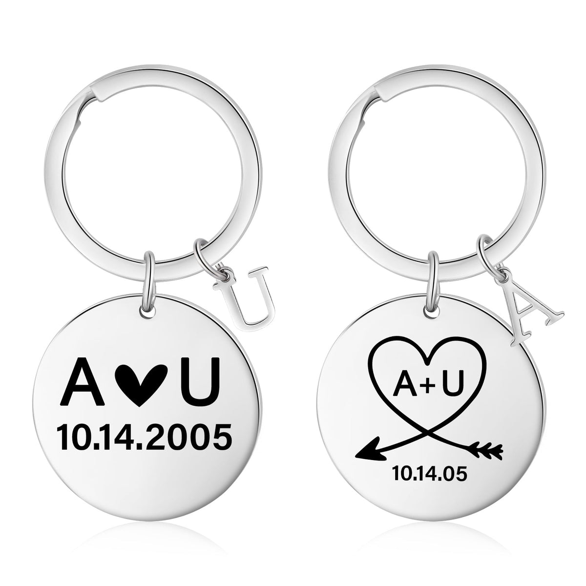 Custom Letter Stainless Steel Heart Pattern Couple Keychain
