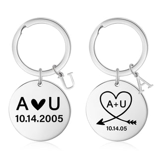 Custom Letter Stainless Steel Heart Pattern Couple Keychain