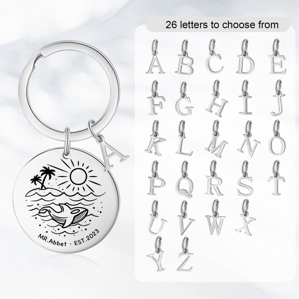 Custom Name Stainless Steel Beach Pattern Couple Keychain