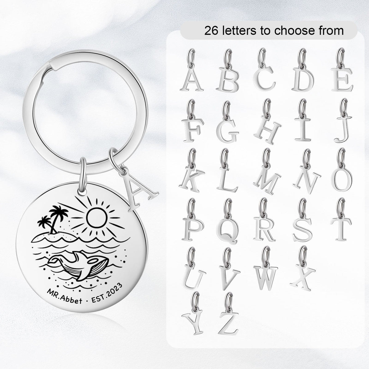 Custom Name Stainless Steel Beach Pattern Couple Keychain