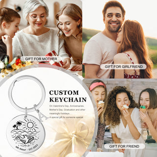 Custom Name Stainless Steel Beach Pattern Couple Keychain