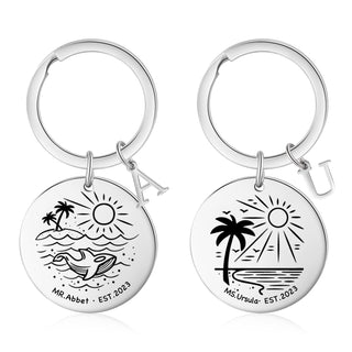 Custom Name Stainless Steel Beach Pattern Couple Keychain