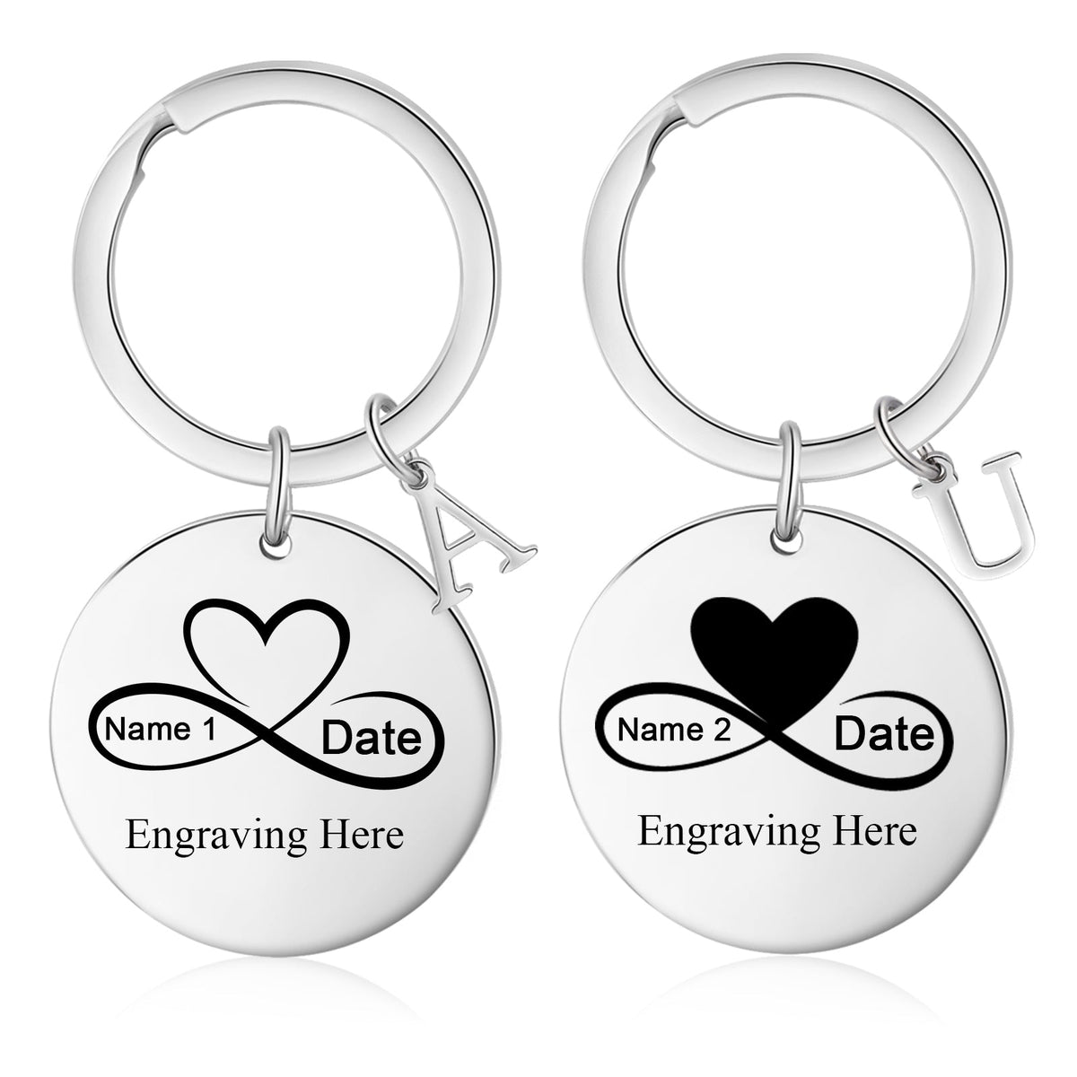 Custom Name Stainless Steel Heart Shaped Eight Character Shape Couple Keychain