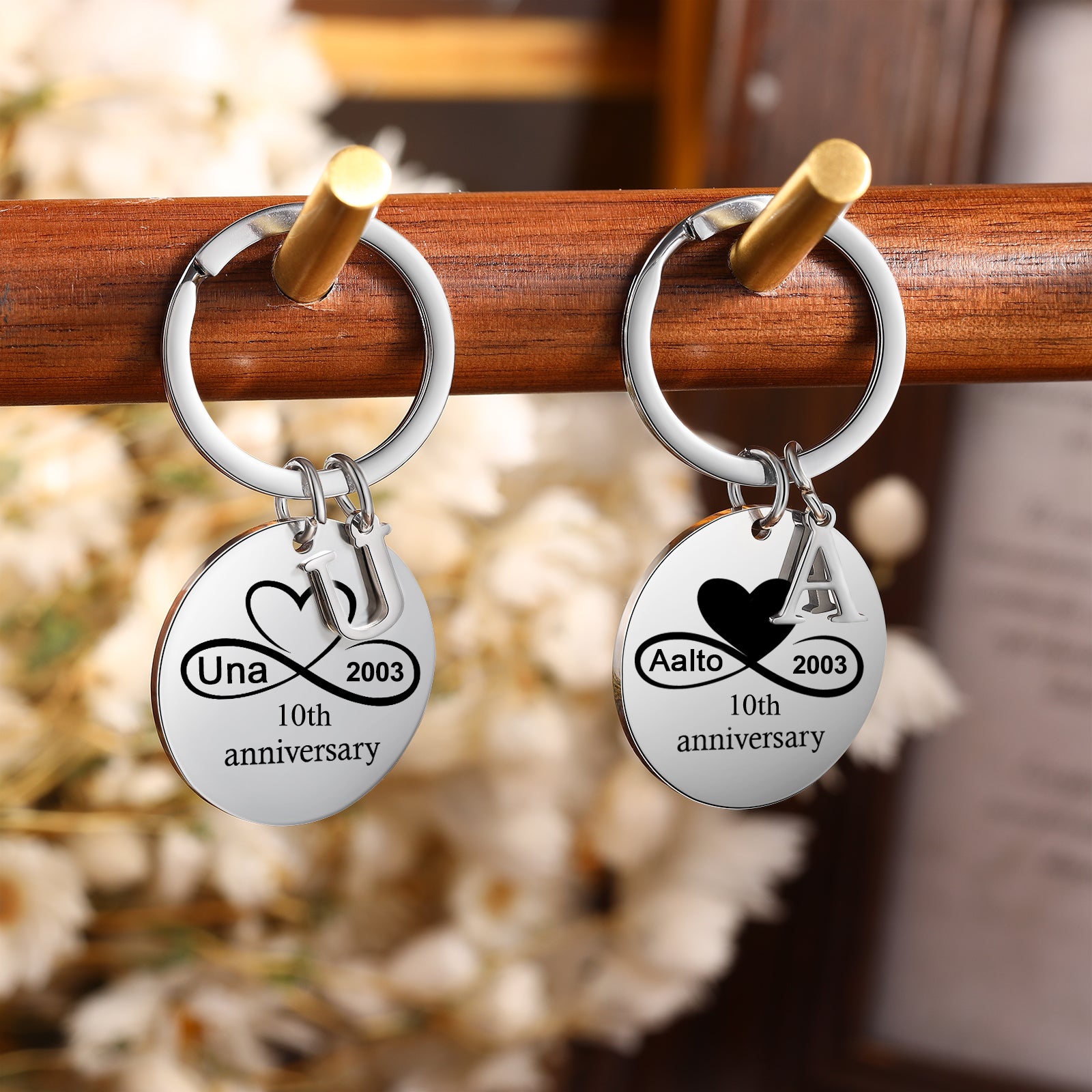 Custom Name Stainless Steel Heart Shaped Eight Character Shape Couple Keychain