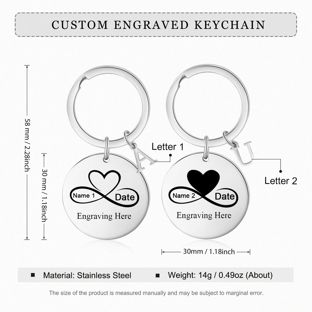 Custom Name Stainless Steel Heart Shaped Eight Character Shape Couple Keychain