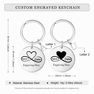 Custom Name Stainless Steel Heart Shaped Eight Character Shape Couple Keychain