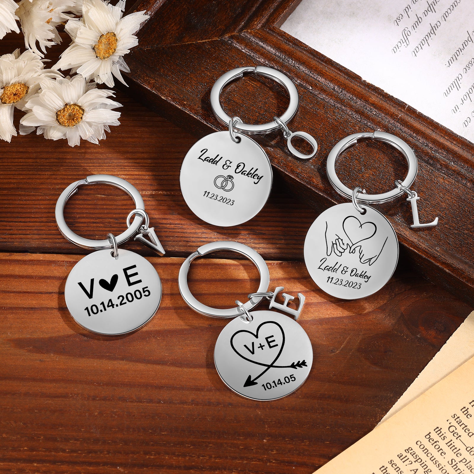 Custom Name Stainless Steel Heart Shaped Eight Character Shape Couple Keychain