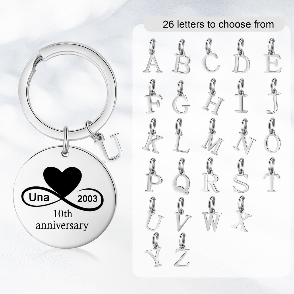 Custom Name Stainless Steel Heart Shaped Eight Character Shape Couple Keychain