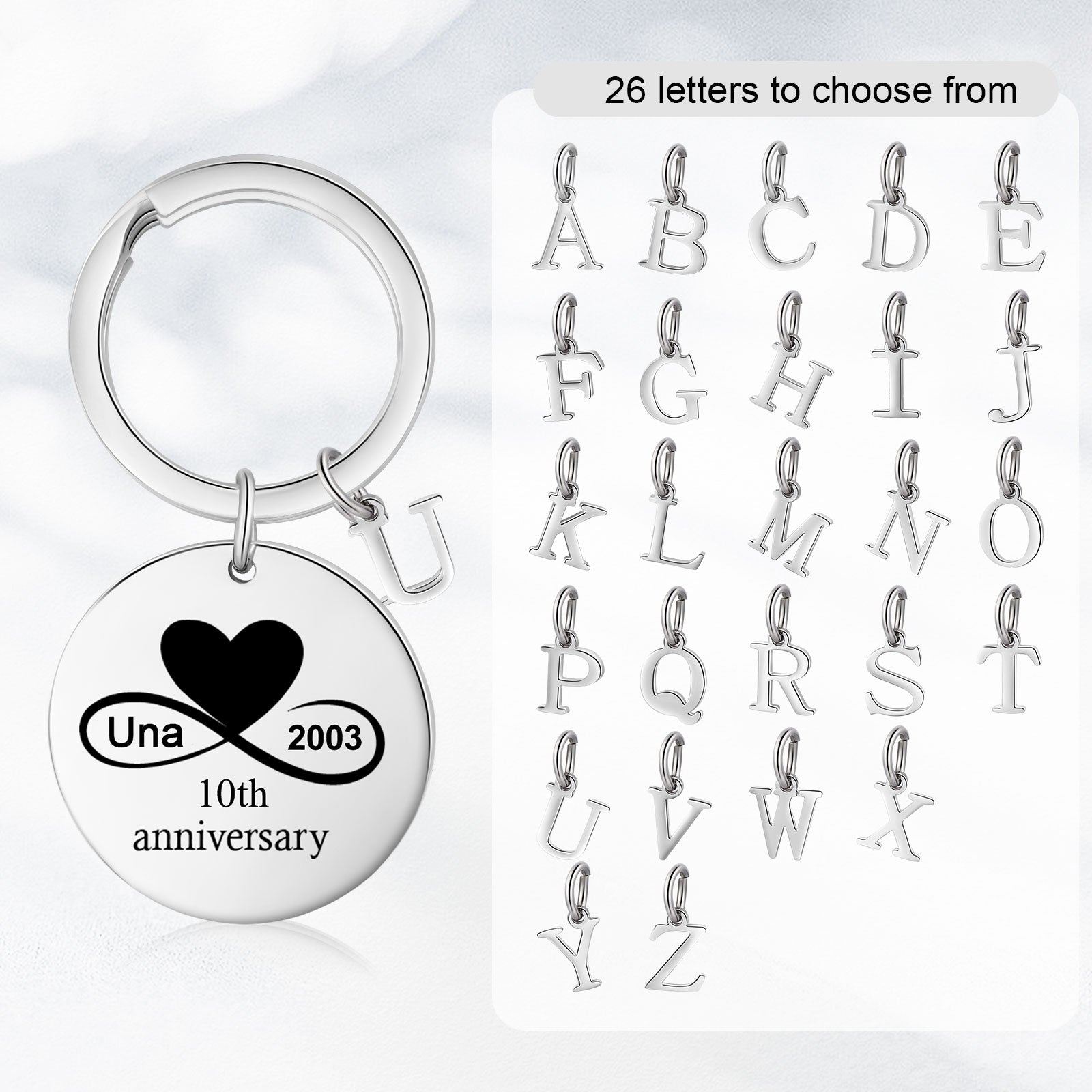 Custom Name Stainless Steel Heart Shaped Eight Character Shape Couple Keychain