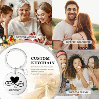 Custom Name Stainless Steel Heart Shaped Eight Character Shape Couple Keychain